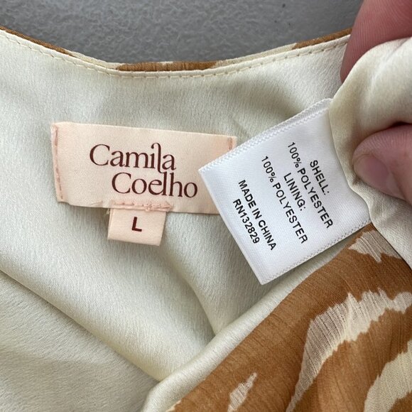 Camila Coelho Bailee Midi Dress Revolve Straps Slit Tan Size Large L - Picture 13 of 17